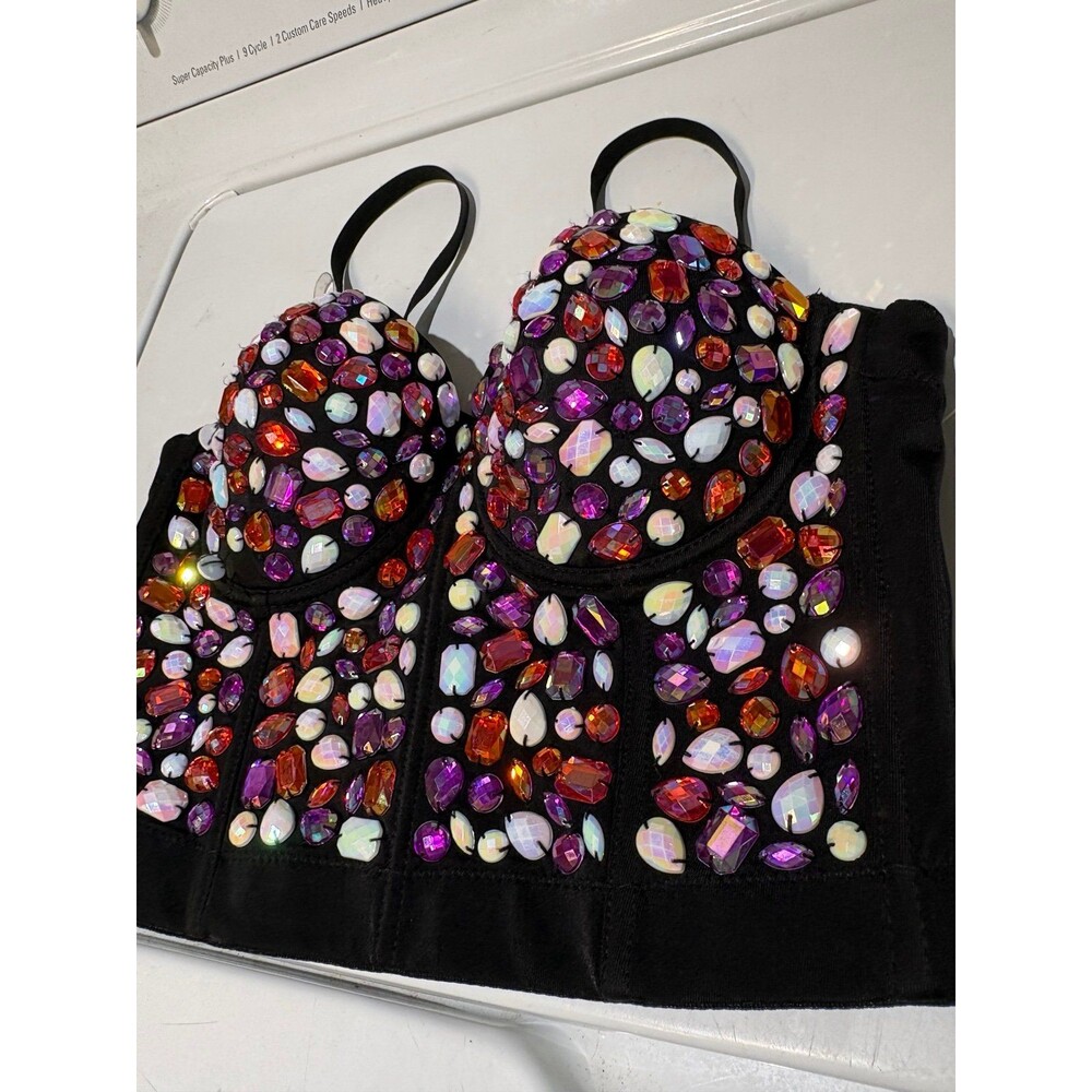 Lydia USA Multicolor Rhinestone Bustier Top - Picture 2 of 6